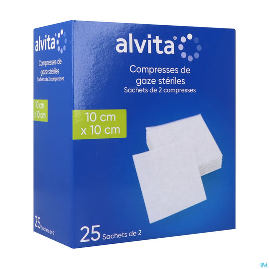 Compresses de Gaze Stériles 10x10cm 25 Sachets de 2