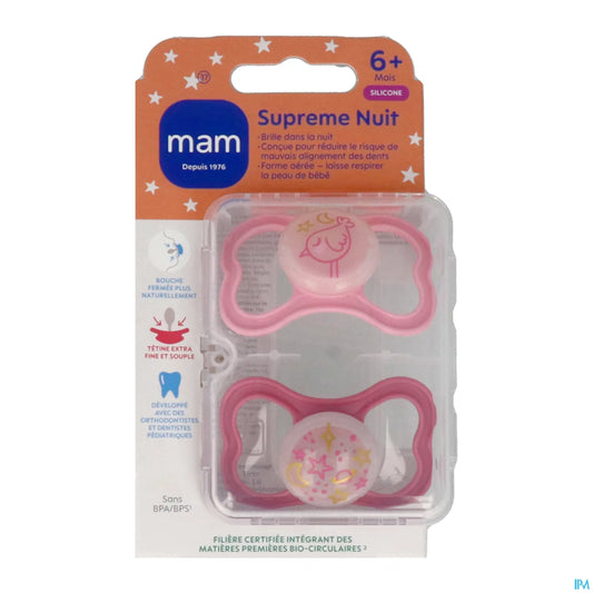 Ciuccio Supreme Night in silicone per bambini dai 6 mesi in su, confezione da 2