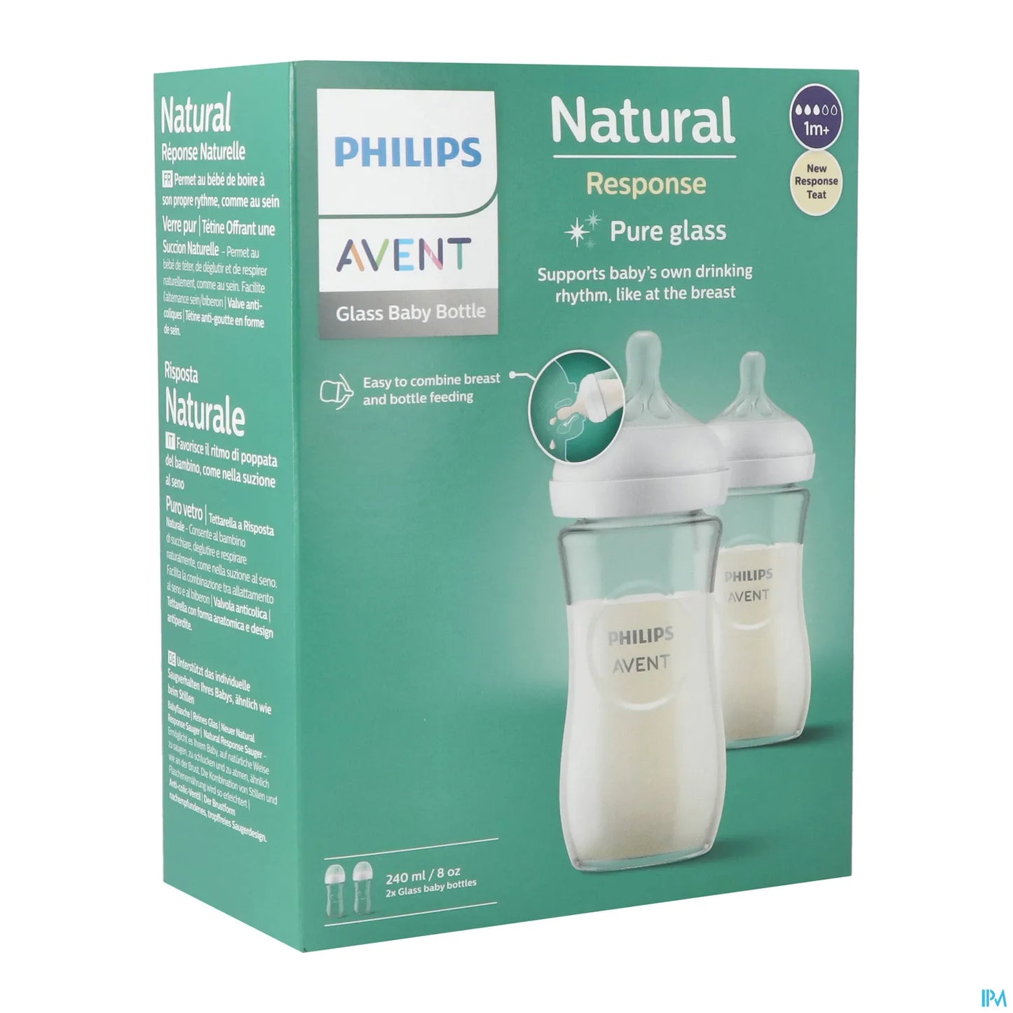 Philips Avent Natural Response Glass Baby Bottles 240ml 1 Month and Older