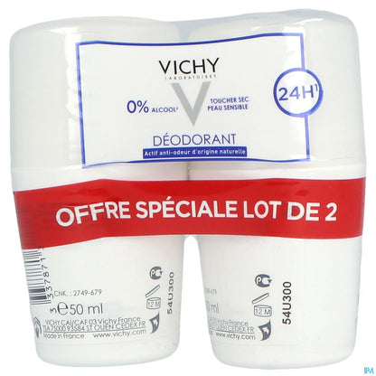 Déodorant 24H Toucher Sec Peaux Sensibles Sans Sels D'aluminium Lot de 2x50ml