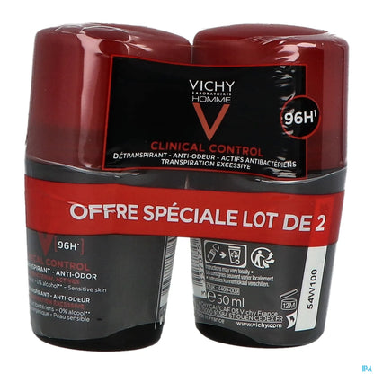 Homme Clinical Control Déodorant Anti-Odeur 96h Roll-On 2x50ml