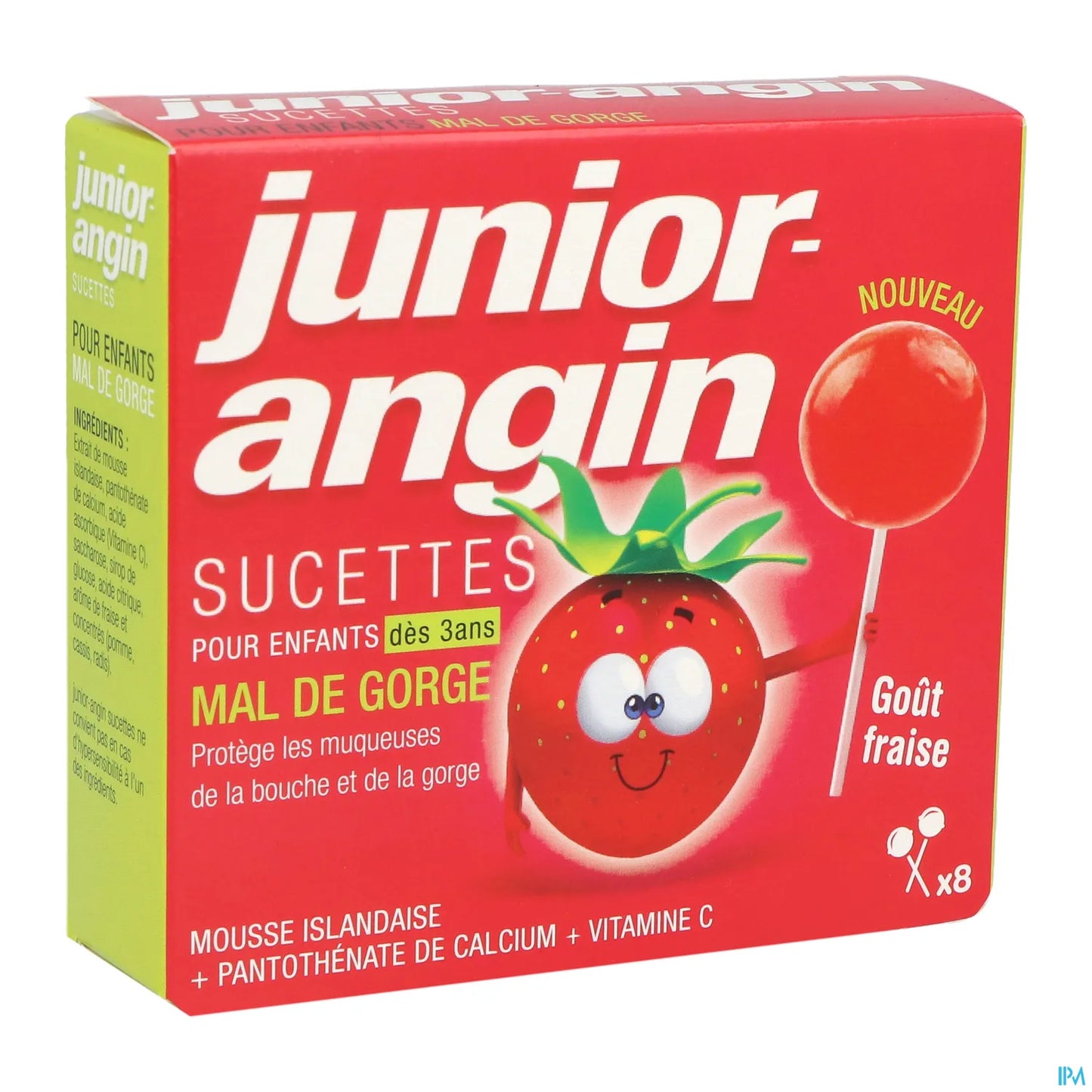 Junior Angin 8 Lollipops for Children from 3 Years Old Strawberry Flavor