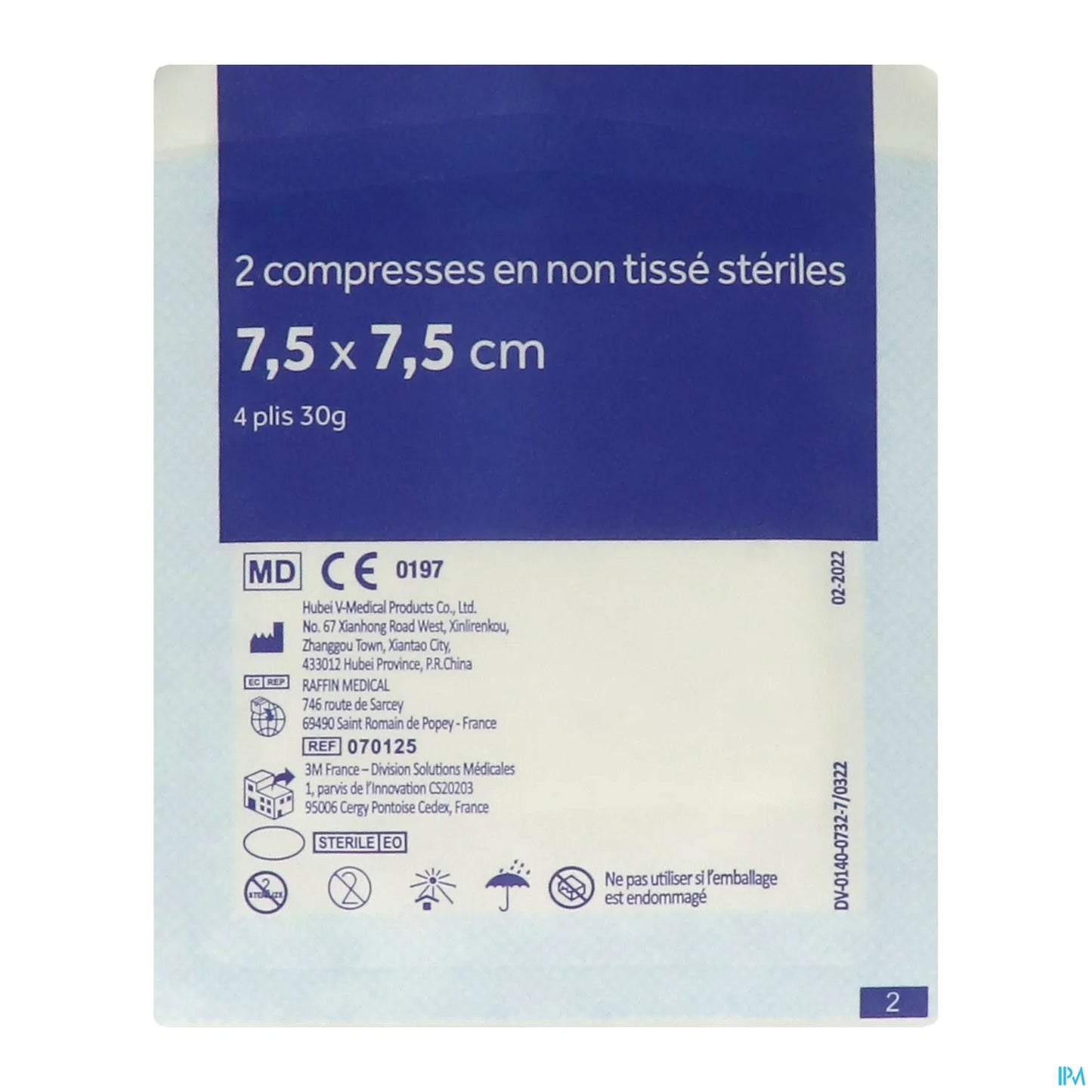 Sterile Non-Woven Compress 7.5x7.5 cm 10 Bags of 2