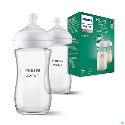 Philips Avent Natural Response Glass Baby Bottles 240ml 1 Month and Older