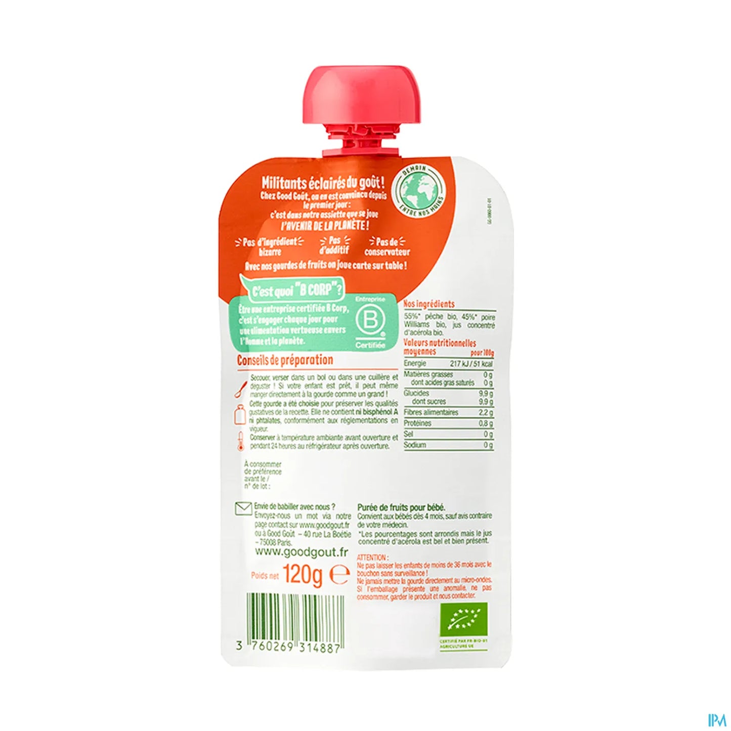Purée de Fruit Pêche Poire 120g