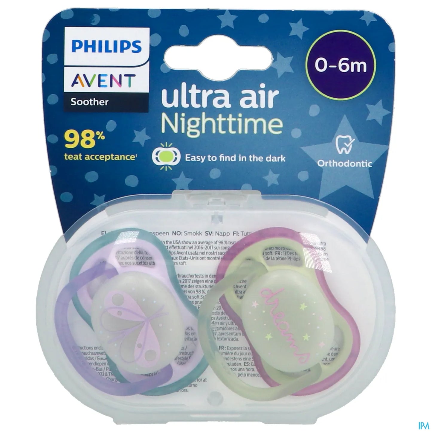 Ciucci ortodontici notturni Philips Avent Ultra Air 0-6 mesi 2 ciucci