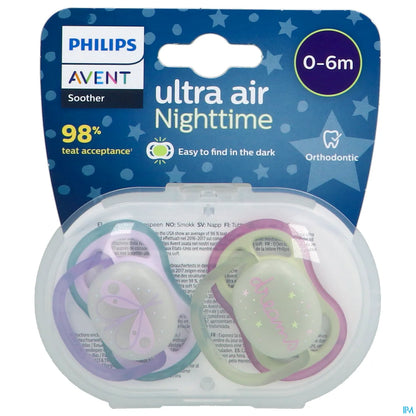 Ciucci ortodontici notturni Philips Avent Ultra Air 0-6 mesi 2 ciucci