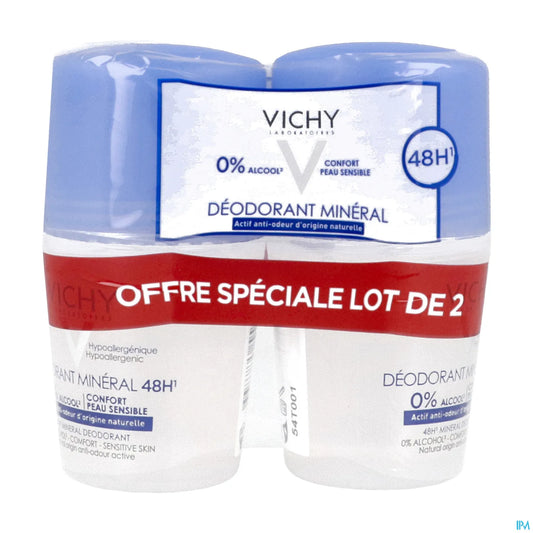 Deodorante minerale roll-on 48 ore, confezione da 2 x 50 ml