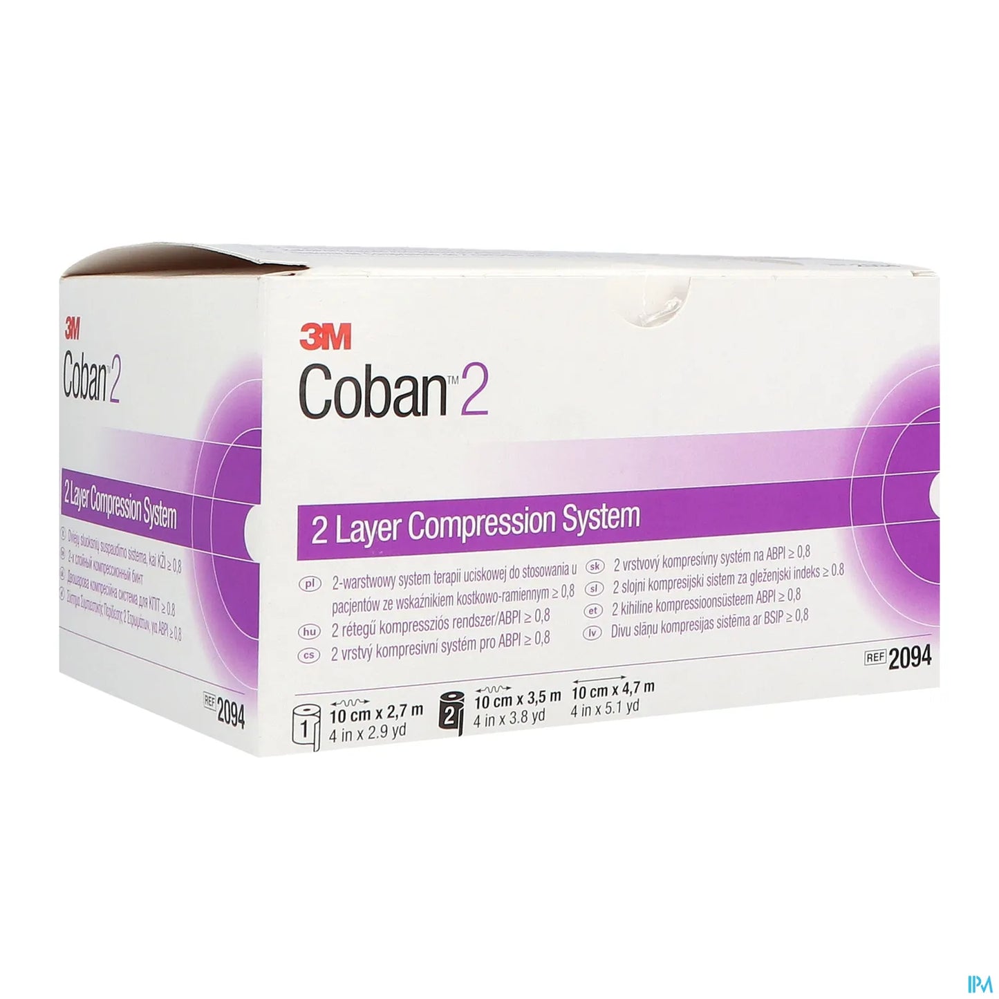 Sistema di compressione Coban 2 10 cm x 2,7 m + 10 cm x 4,7 m Scatola da 2 pezzi