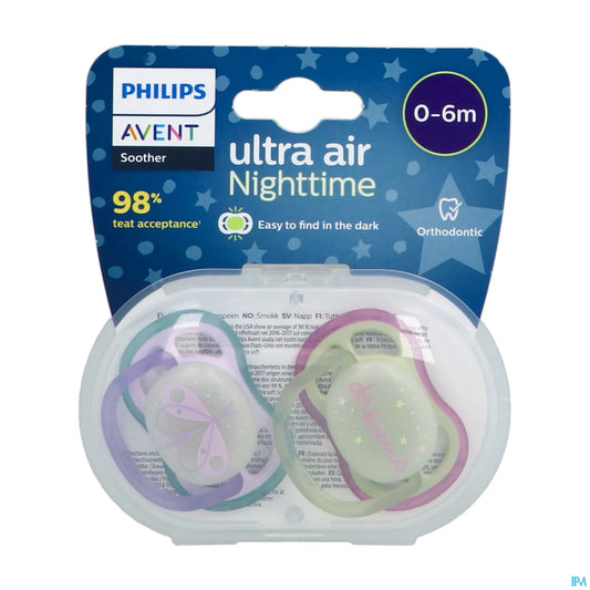 Ciucci ortodontici notturni Philips Avent Ultra Air 0-6 mesi 2 ciucci