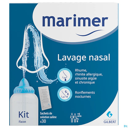 Marimer Kit Lavage Nasal Flacon Avec 30 Sachets de Solution Saline
