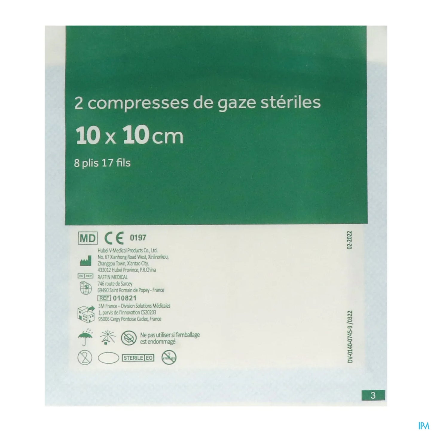 Compresse De Gaze Stérile 10 x 10 cm Sachet 2 x 50