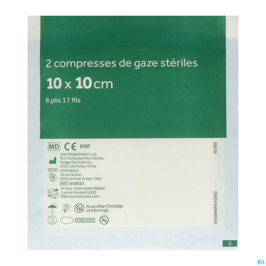 Compresse De Gaze Stérile 10 Cm X 10 Cm Sachet 2 X 10