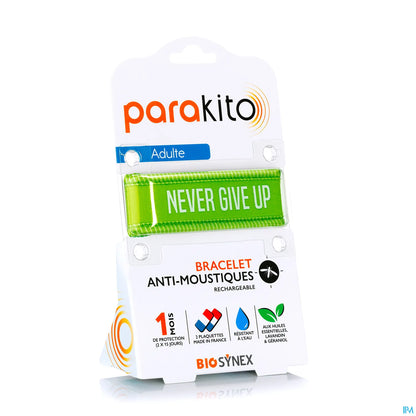 Bracelet Anti-Moustiques Adulte Vert Never Give Up Rechargeable